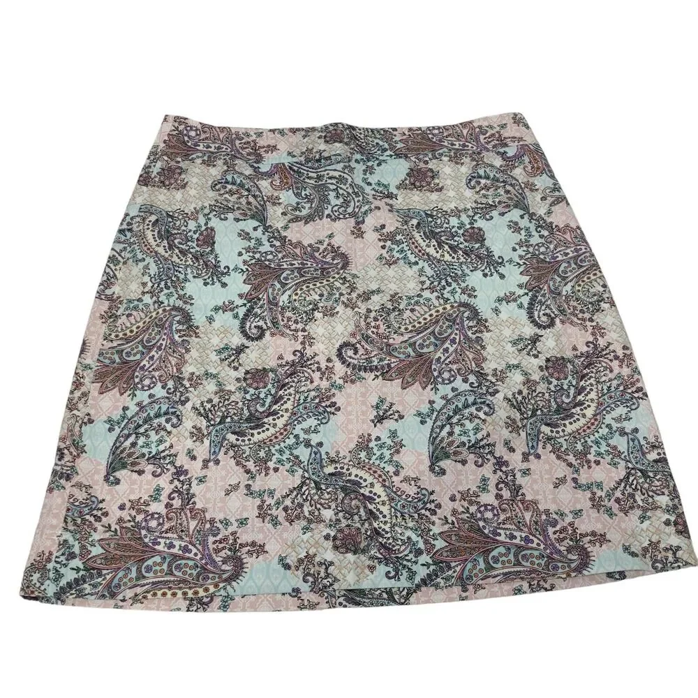 Talbots Womens Plus 16W Midi Pasiley Pencil Skirt Multicolor Pockets Stretch